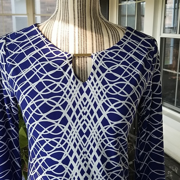 Eye Catching Cobalt & White Geometric dress - Picture 2 of 4